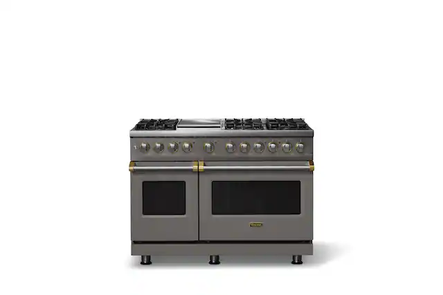 Front. Viking - Pro 5 Series 7.3 Cu. Ft. Freestanding Sealed 6B LP DF Convection Range/Griddle - Damascus Gray w. Brushed Brass Trim - Damascus Gray.