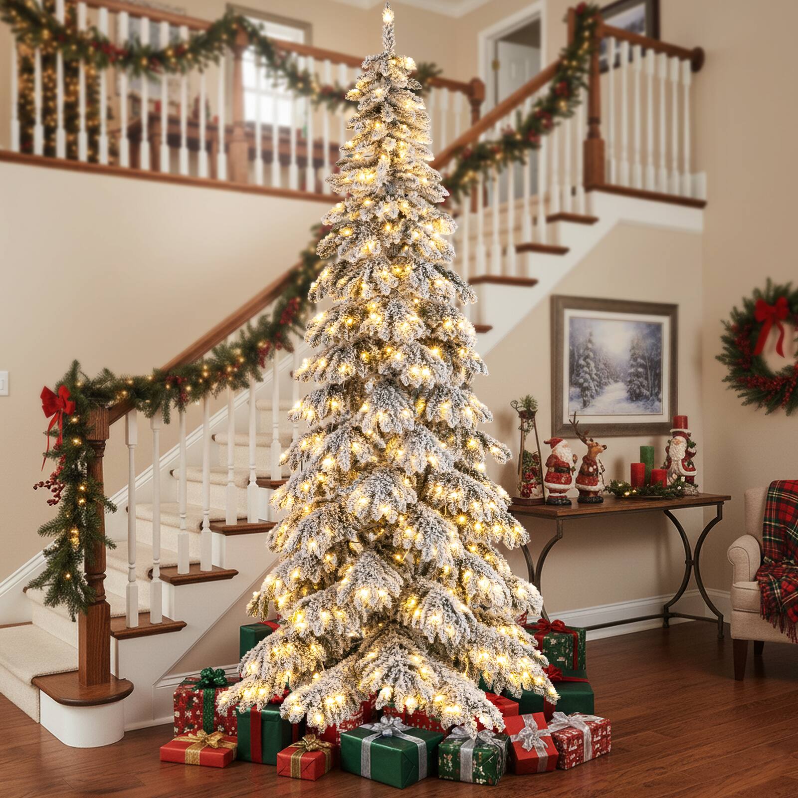 Alt View 1. Gymax - Gymax 9 FT Artificial Christmas Tree w/Quick Power Connectors1223 Flocked Branch Tips White - White.