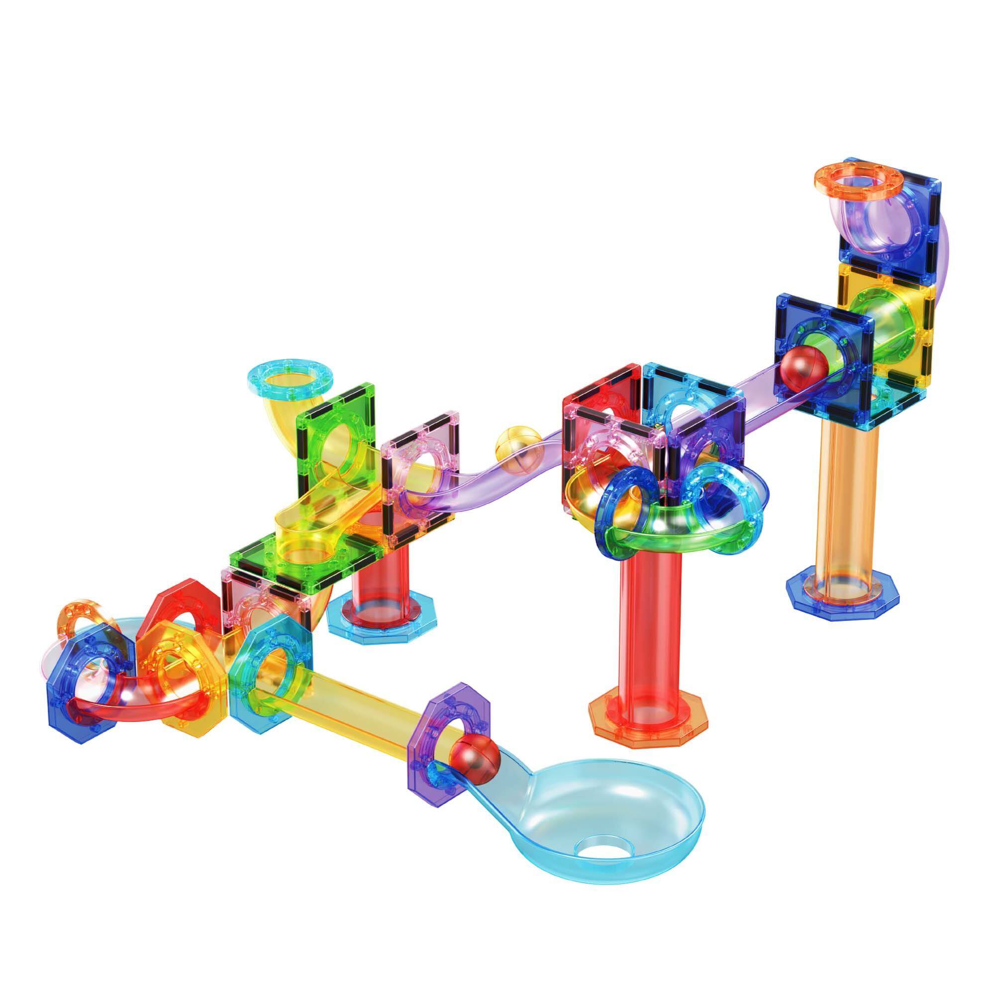 PicassoTiles - PICASSO-TILES Marble Run Magnetic Tiles for Kids, 60PCS, Construction Magnet Tiles Race Track Building Blocks STEM Toy - Multicolor