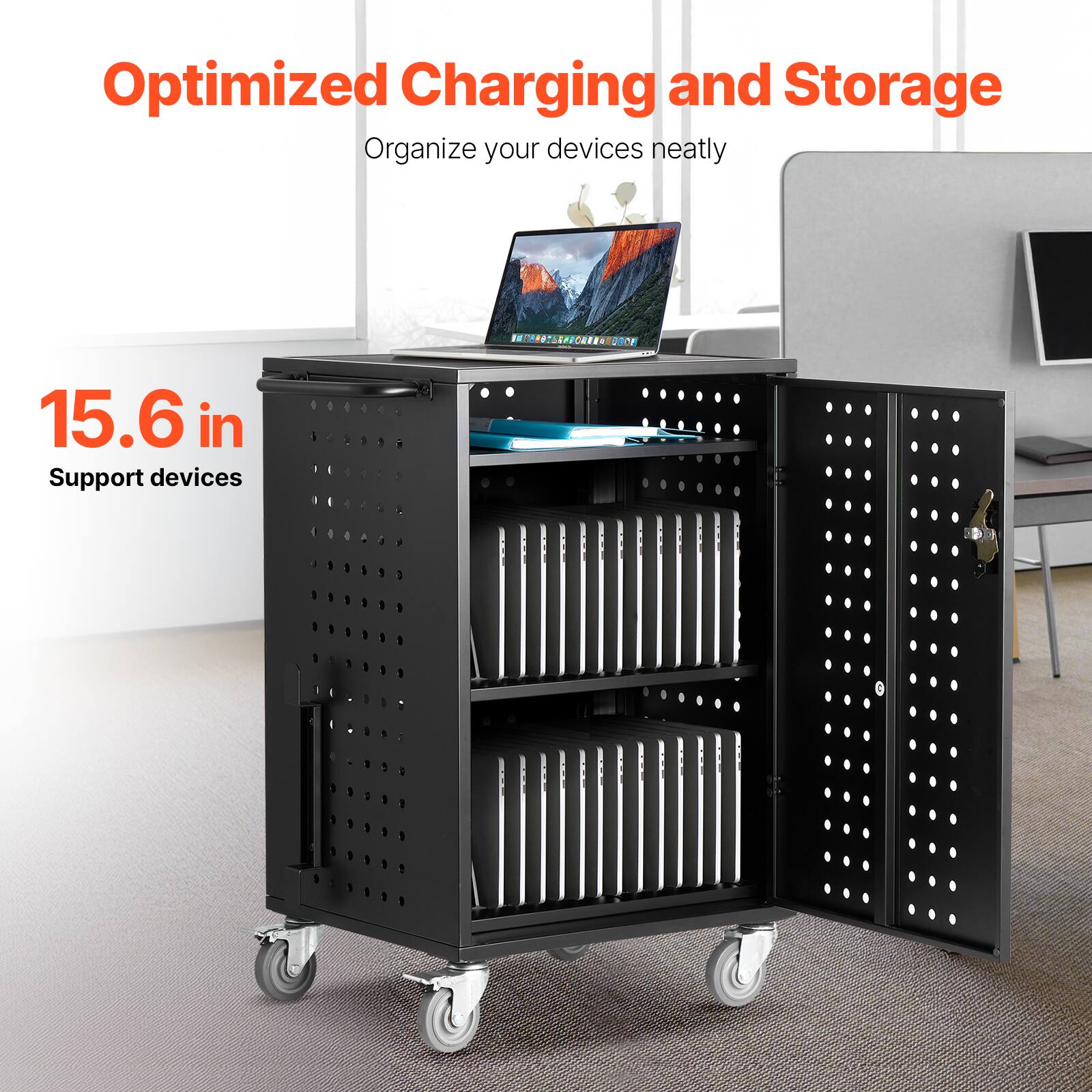 Optimized Charging and Storage  
Organize your devices neatly  

15.6 in  
Support devices