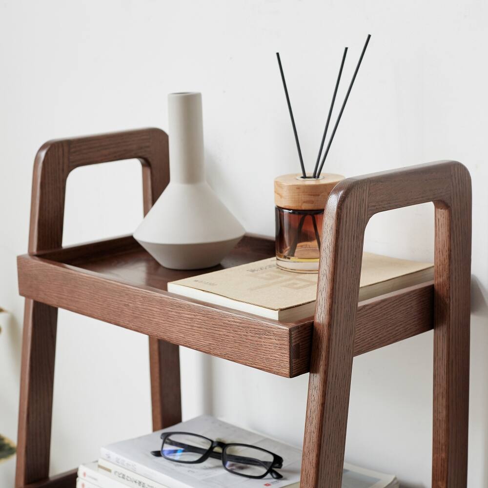 Alt View 10. Loheer - Loheer 3-tier solid oak bookshelf, walnut color entryway shoe rack, 31.5-inch height - Walnut.