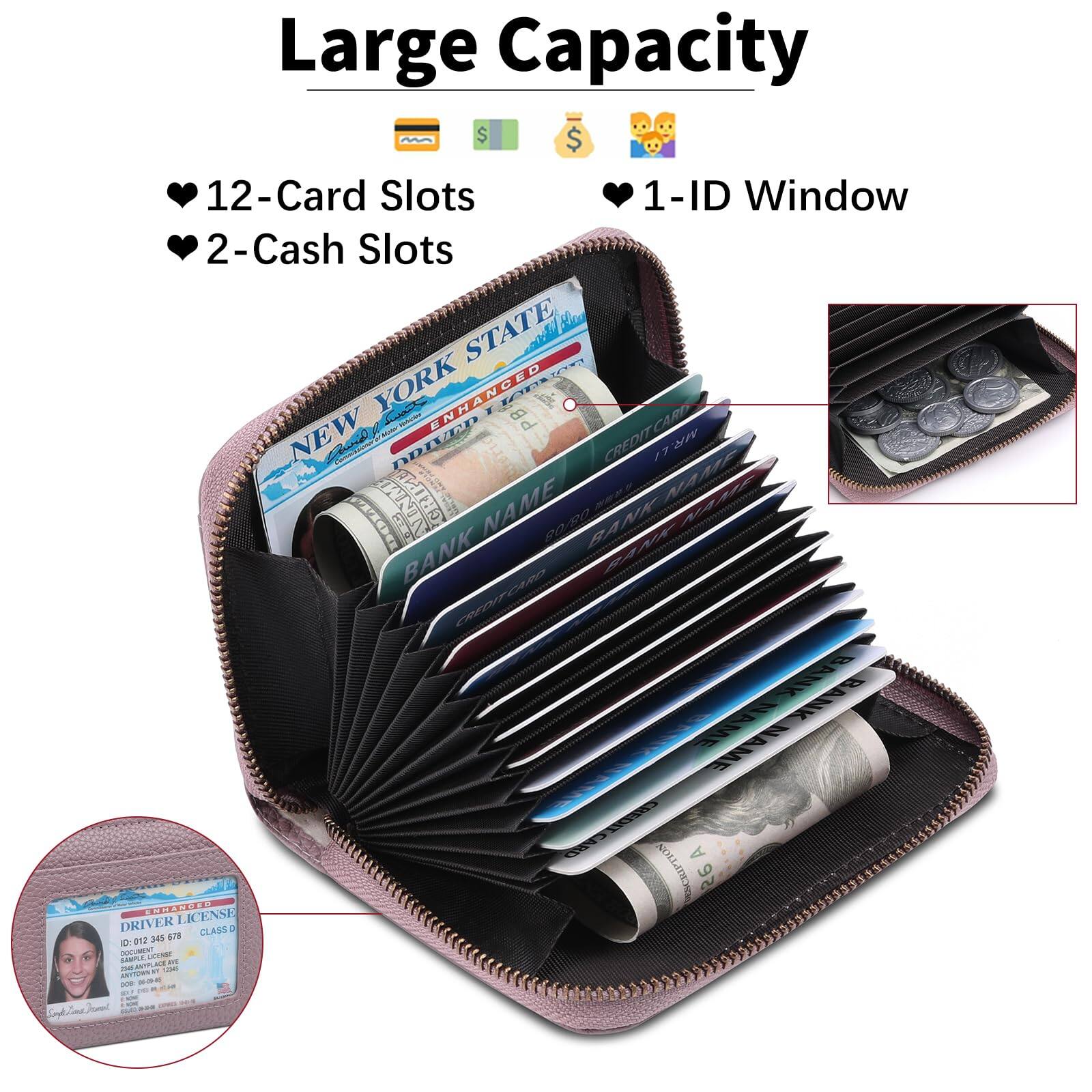 Left. Jadie Link - Leather Wallet Women Rfid Blocking Small Compact Wallets Credit Card Holder Window Soft Leather Credit Card Holder - A-Dark Black.