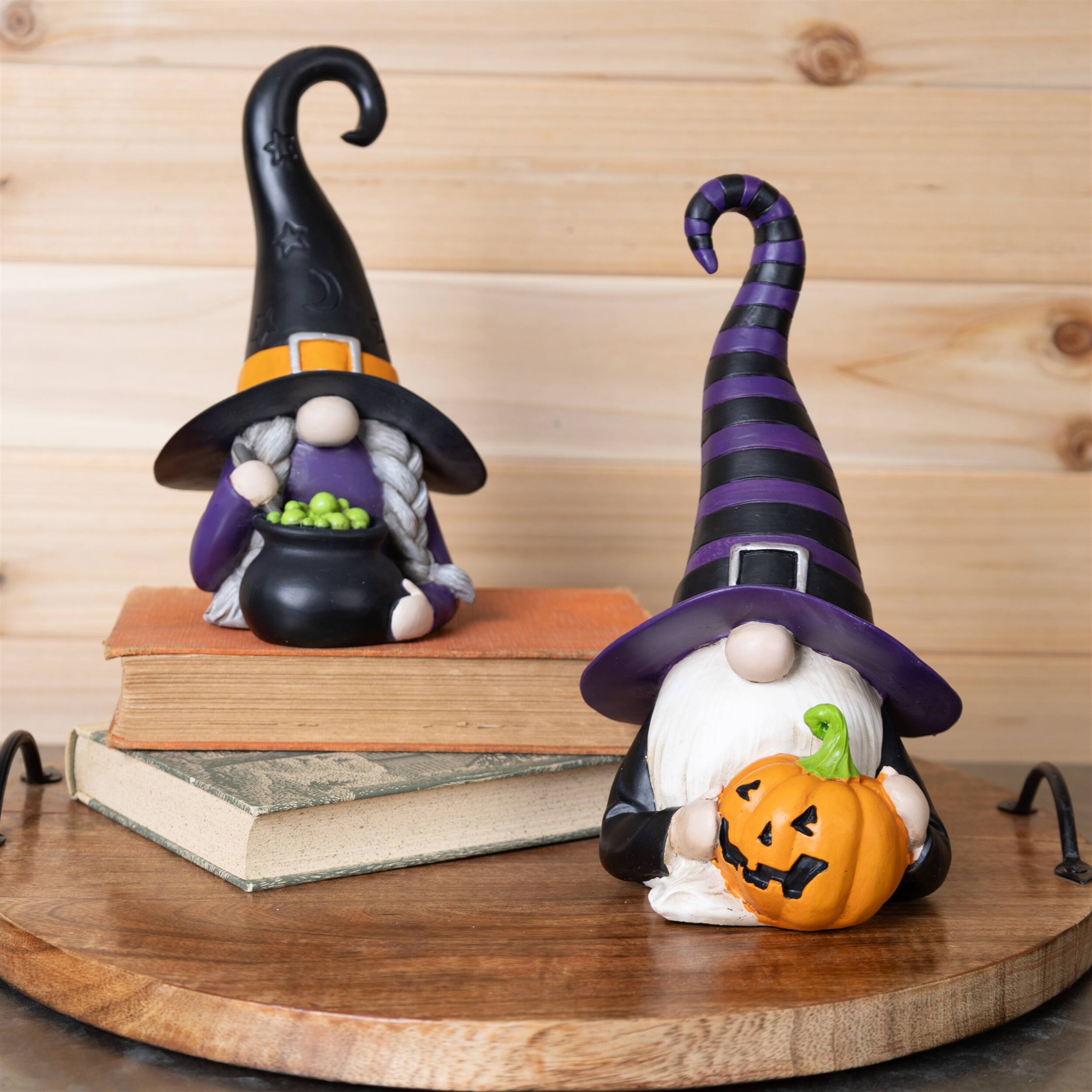 Angle. BreeBe - Witch Gnome Figurine (Set of 2) - Purple.