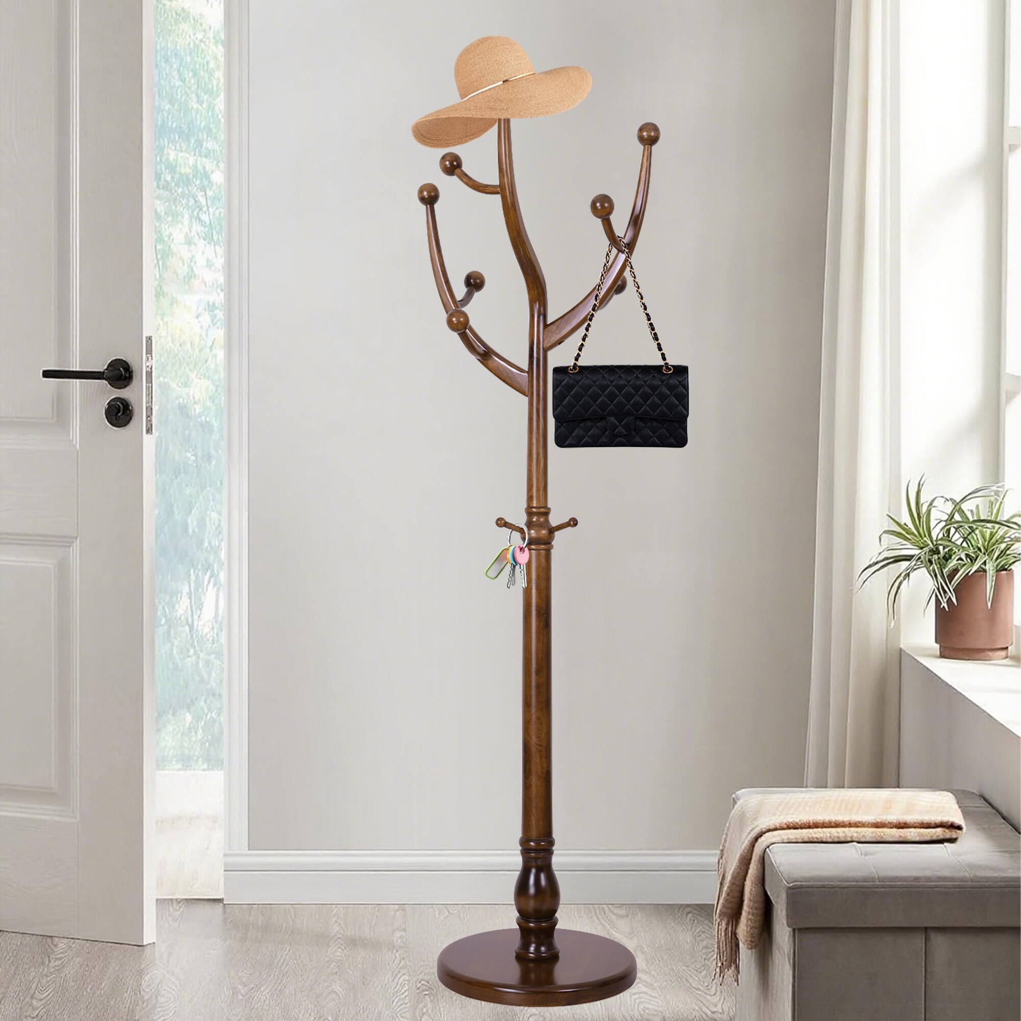 Alt View 6. Chateau Abodes - Wood Coat Rack Freestanding with 11 Hooks, Tree Branch Design & Sturdy Base for Entryway, Hallway, Bedroom - Walnut.