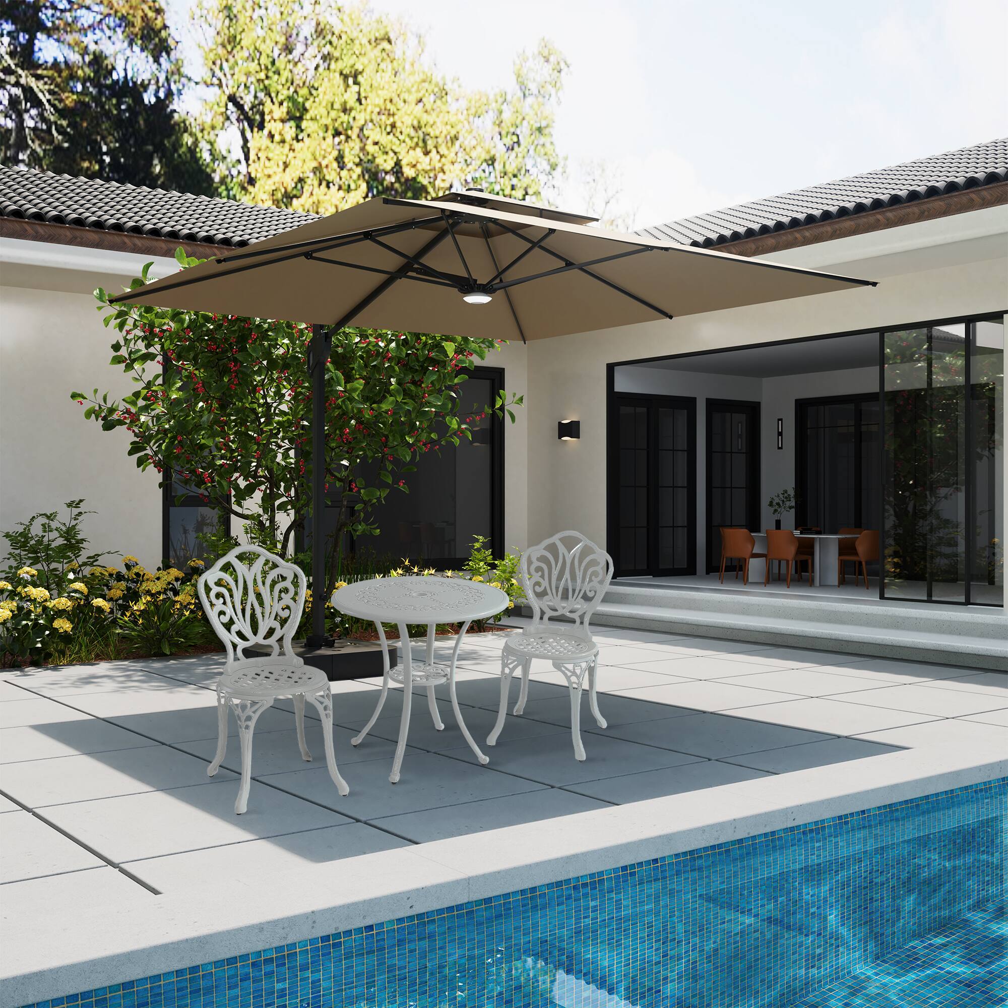 Angle. Mondawe - 3-Piece Cast Aluminum Bistro Table and Chairs Set - White.