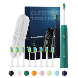 Cozy Serene - Sonic Electric Toothbrush For Adults And With 8 Brush Heads Travel Case 5 Modes 2 Minutes Build In - Peacock Green