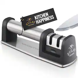 Zulay Kitchen - Premium Quality Knife Sharpener for Straight and Serrated Knives Stainless Steel Ceramic and Tungsten - Black