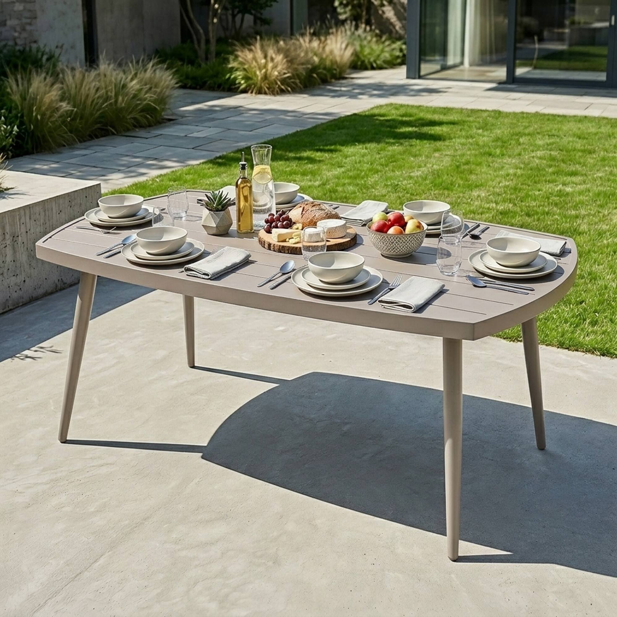 Left. Nuu Garden - Outdoor Aluminum Dining Table with 2.76" Umbrella Hole - Beige.