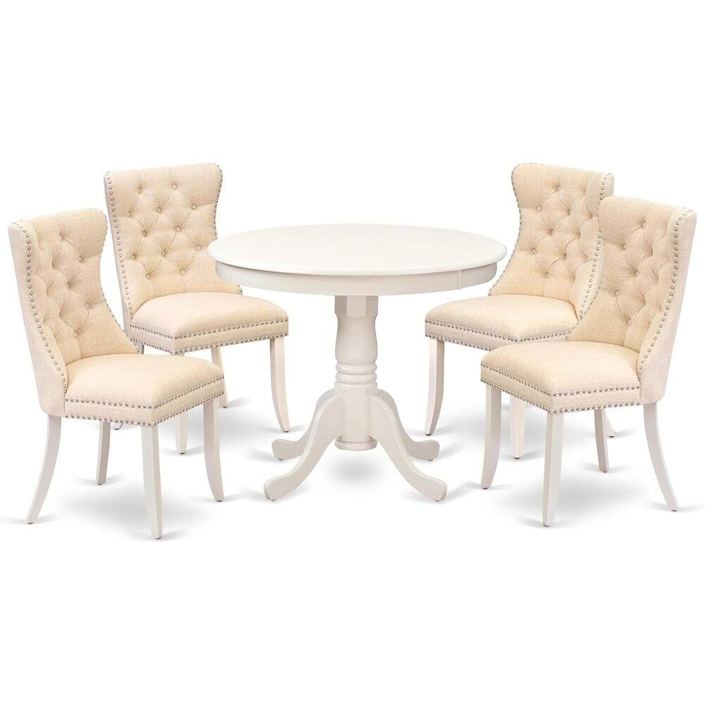 Back. East West Furniture - East West Furniture ANDA5-LWH-32 5 Piece Modern Dining Table Set Includes a Round Kitchen Table with Pedestal and 4 - White.