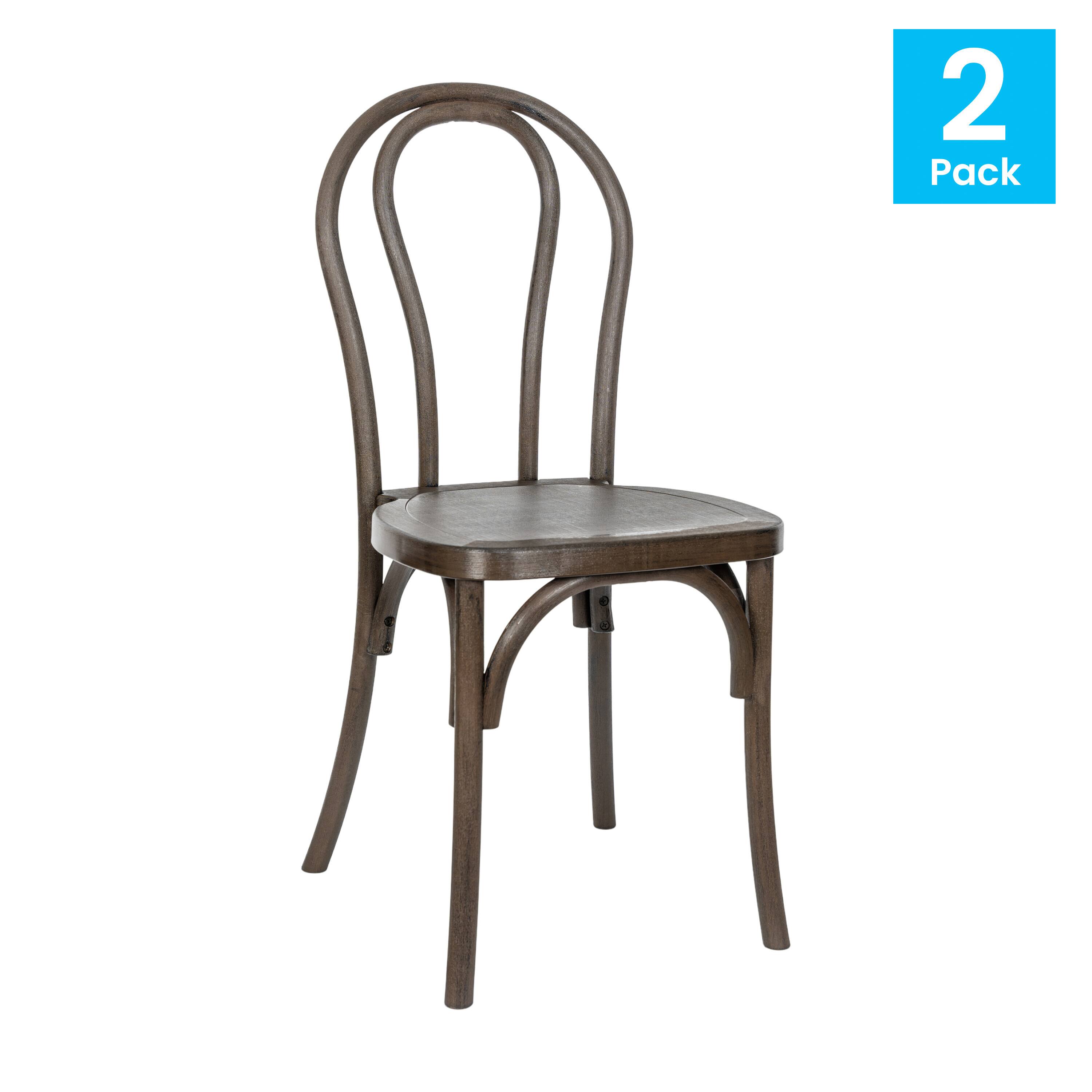 Alt View 2. Emma + Oliver - Hensler Set of 2 Weather-Resistant Wood Look Stackable Resin Thonet Chairs for Indoor/Outdoor Use - Dark Brown.