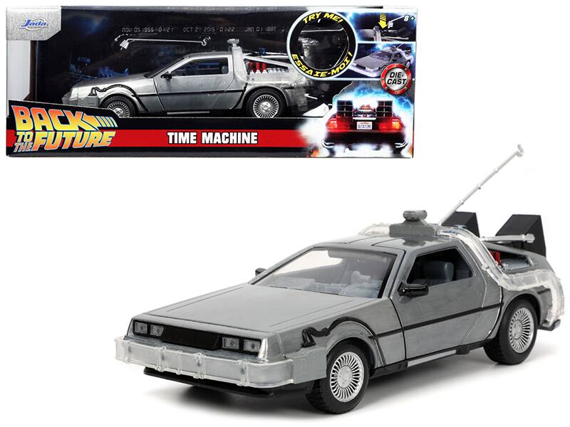 Jada - DeLorean Brushed Metal Time Machine with Lights "Back to the Future" (1985) Movie "Hollywood Rides" Series 1/24 - Gray