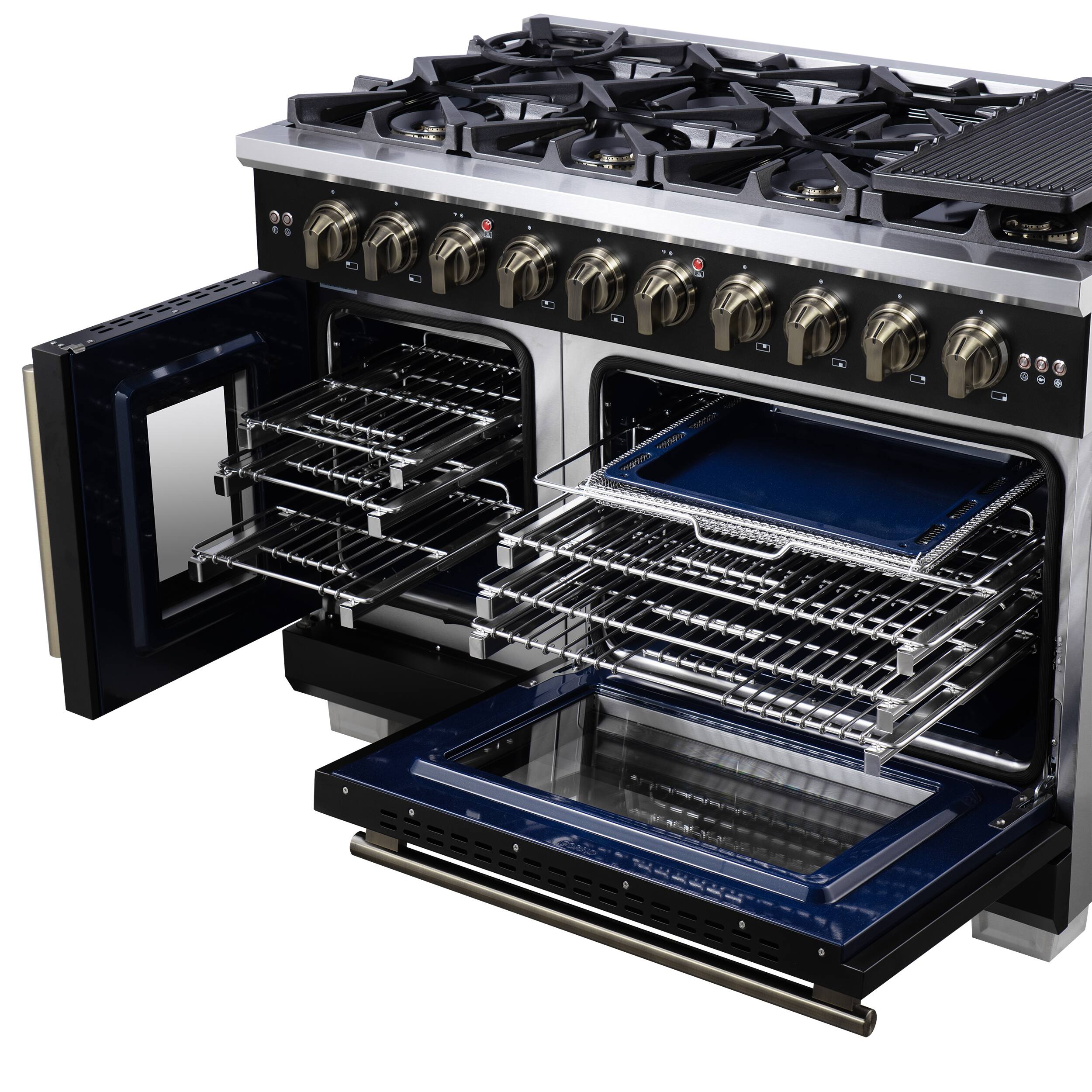 Alt View 10. Forno Appliances - Capriasca 6.58 Cu. Ft. Freestanding Double Oven Gas Convection Range with French Doors and Rotisserie Air Fryer - Black.