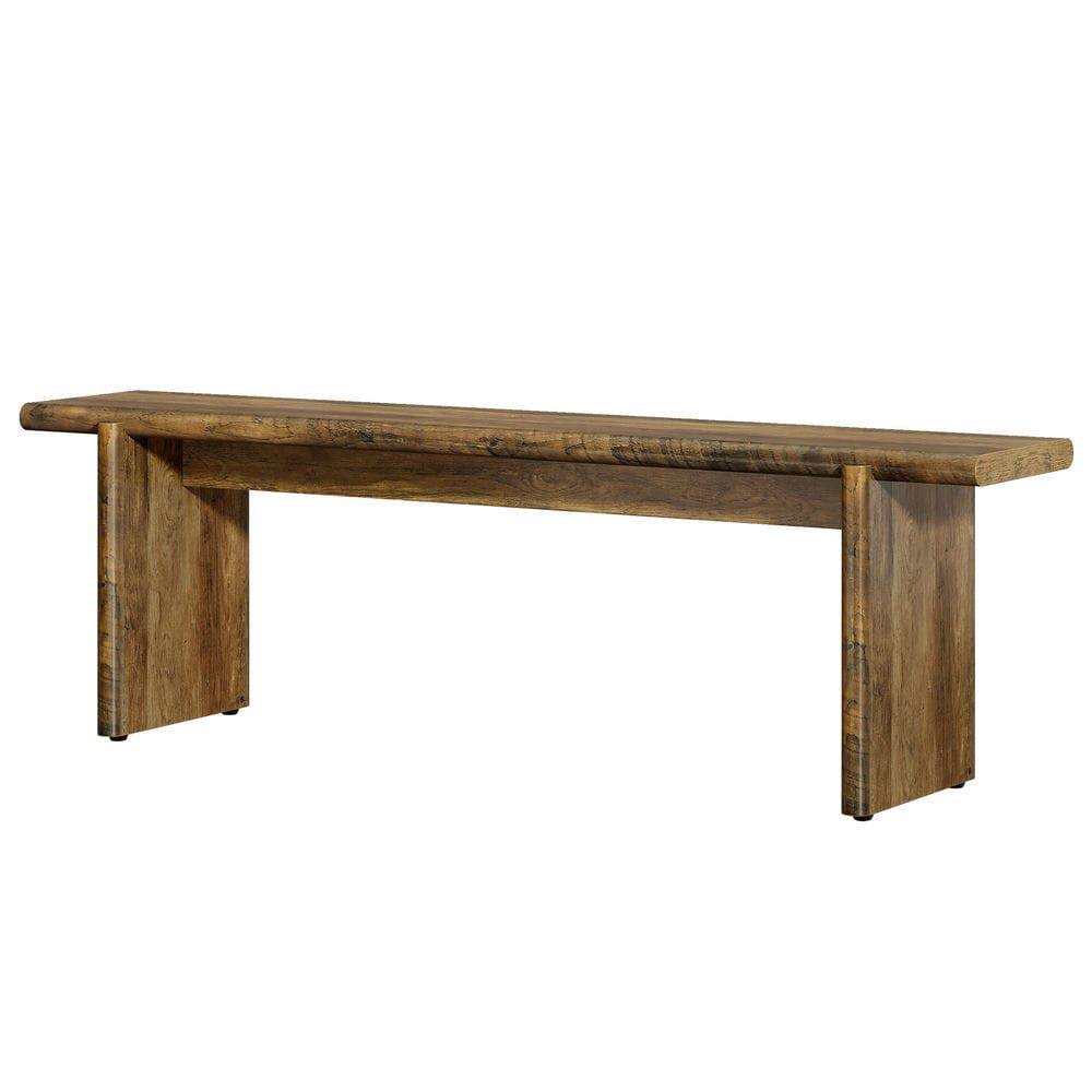 Front. Kadyn - 59-Inch Farmhouse Entryway Bench, Wooden Shoe Bench for Hallway, Foyer or Mudroom - Brown.