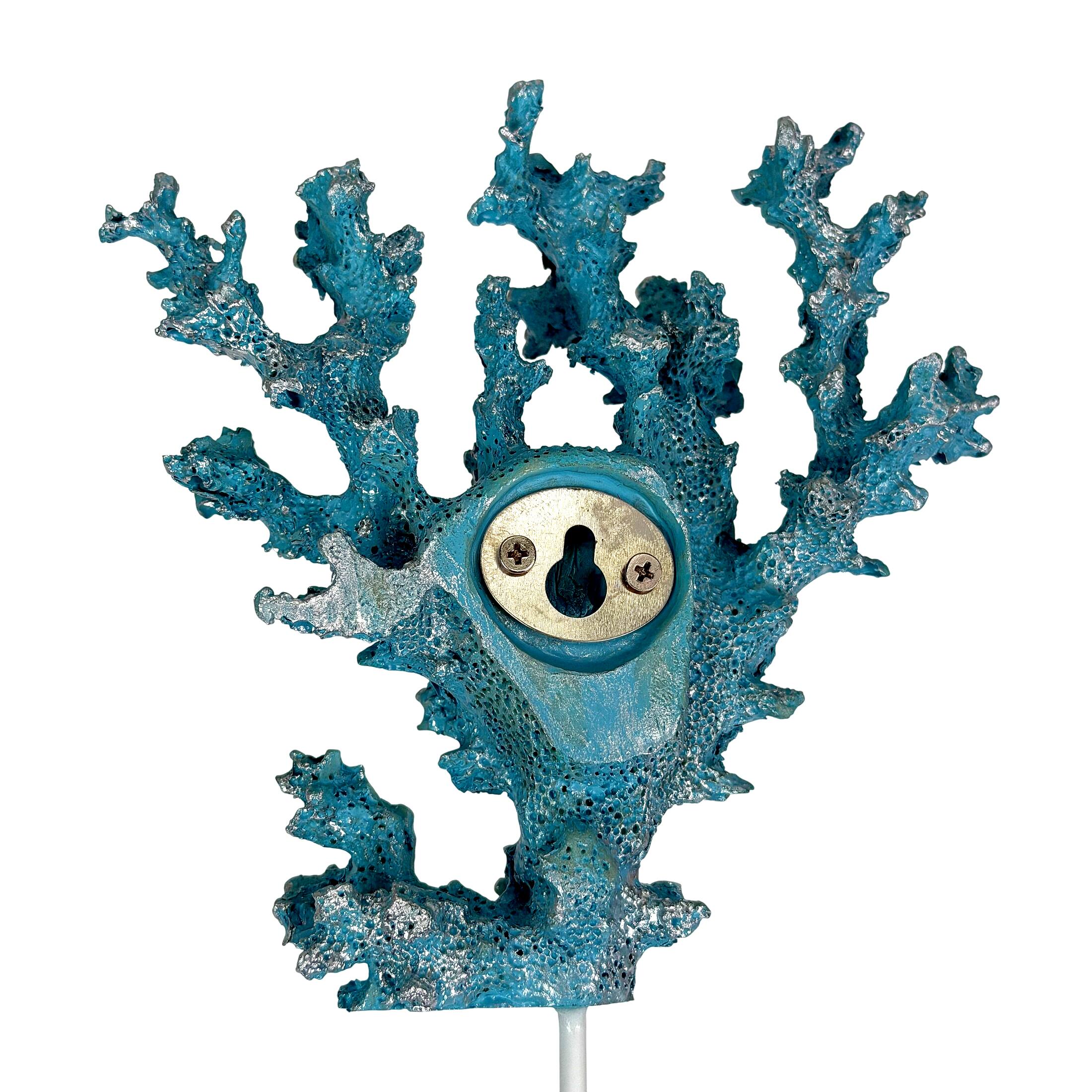 Alt View 9. Fancy That - Set of 4 Decorative Coral Wall Hooks Blue Silver Resin Metal 7.5 in Key Holders - Blue.