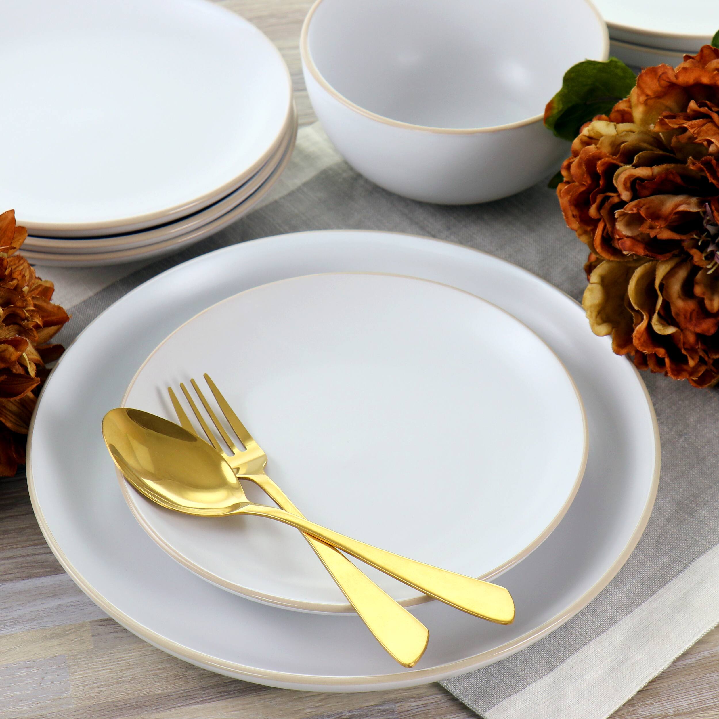 Alt View 7. Gibson - Gibson Home Rockaway 12 Piece Stoneware Dinnerware Set in White - White.