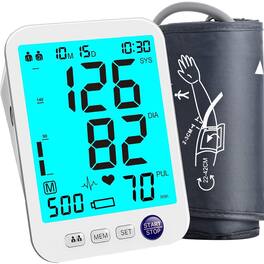 RTMB - Upper Arm Blood Pressure Monitor, Large LED Screen, 1000-Reading Memory - white,black