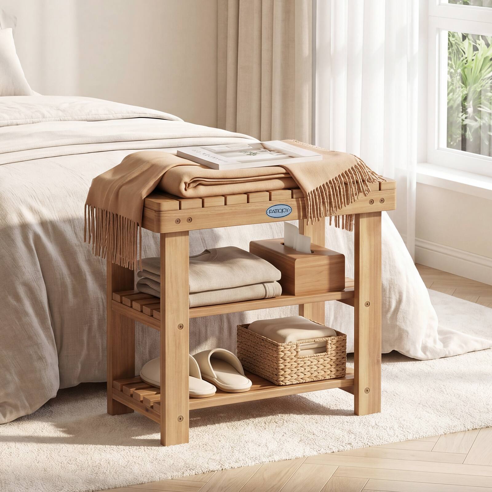 Alt View 5. Costway - Costway Solid Wood Shoe Rack Bench, 3-Tier Free Standing Shoe Organizer for Front Door - Natural.