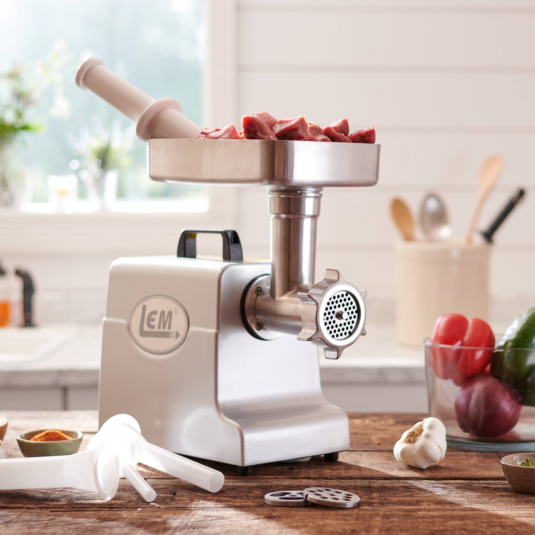 Alt View 1. LEM Product - Mighty Bite #8 Aluminum Grinder - Stainless.