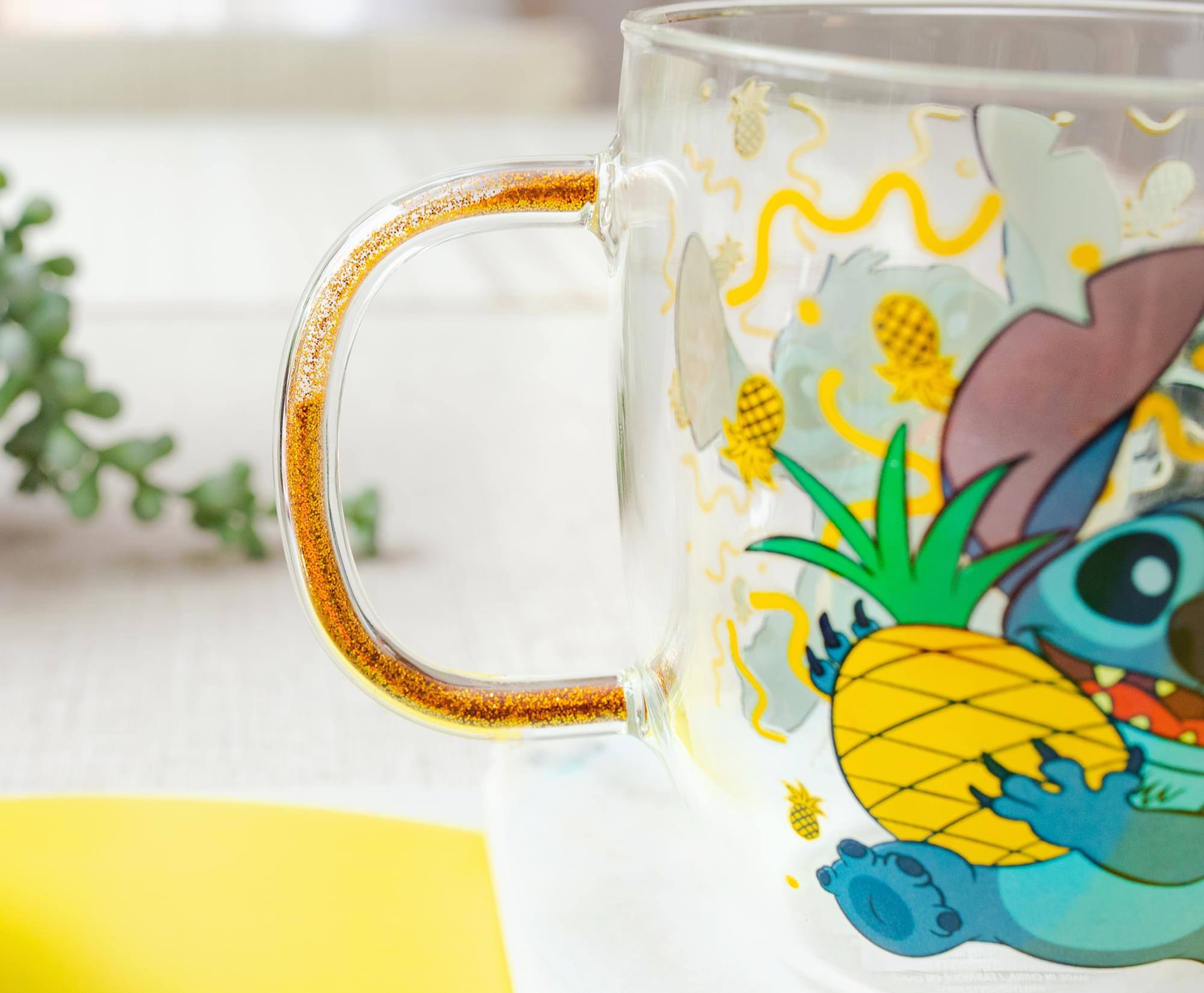 Alt View 2. Silver Buffalo - Disney Lilo & Stitch Pineapples Glitter Handle Glass Mug | 14 Ounces - Blue.