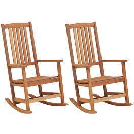 Gymax - 2PCS Rocking Chair High-Back Outdoor Rocker w/ Smooth Rocking Base for Backyard - Natural