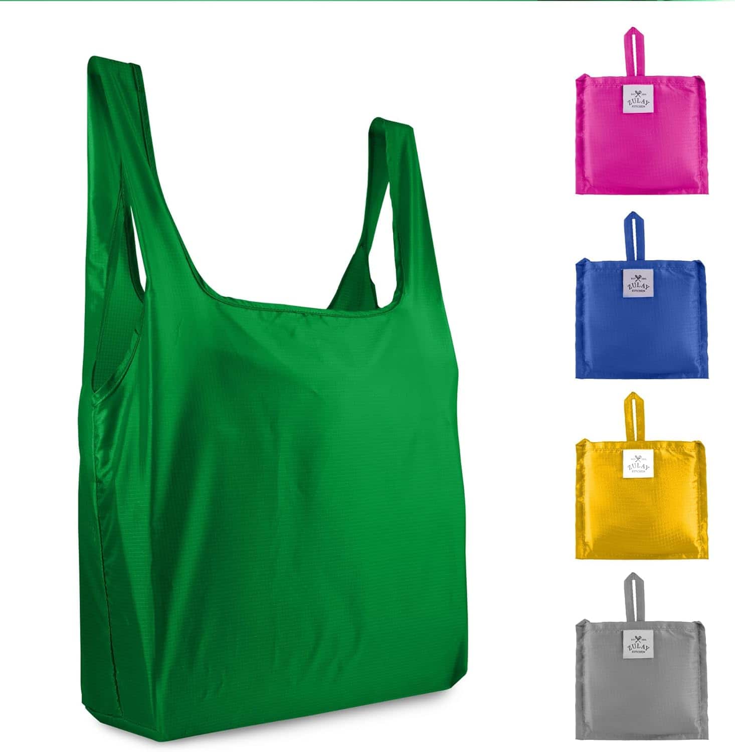 Zulay Kitchen - 5 Pack 50 Pound Reusable Grocery Bags - Large Foldable Reusable Bags With Handles and Drawstring Bag - Assorted 5