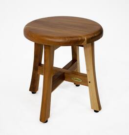 EcoDecors - Shoji 13.5" Teak Wood Round Compact Shaving Shower Foot Stool - EarthyTeak