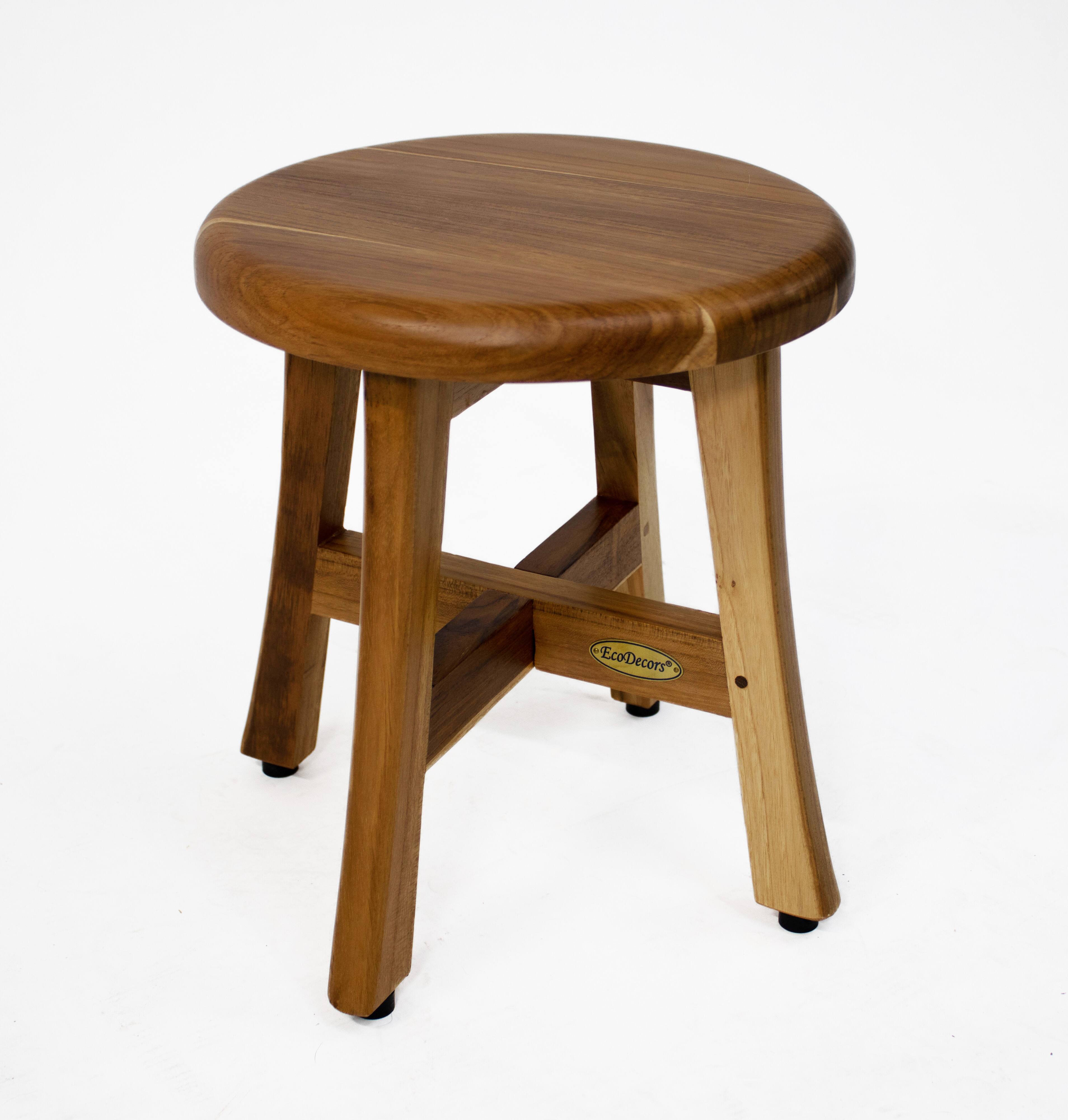 Front. EcoDecors - EcoDecors Shoji 13.5" Teak Wood Round Compact Shaving Shower Foot Stool - EarthyTeak.