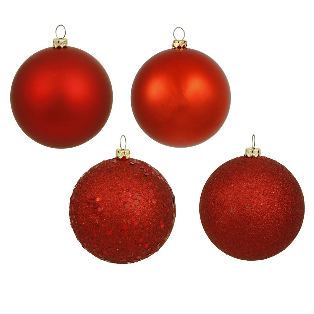 Front. Vickerman - Vickerman 8" Red 4-Finish Ball Assorted Drilled 4 per Bag - Red.