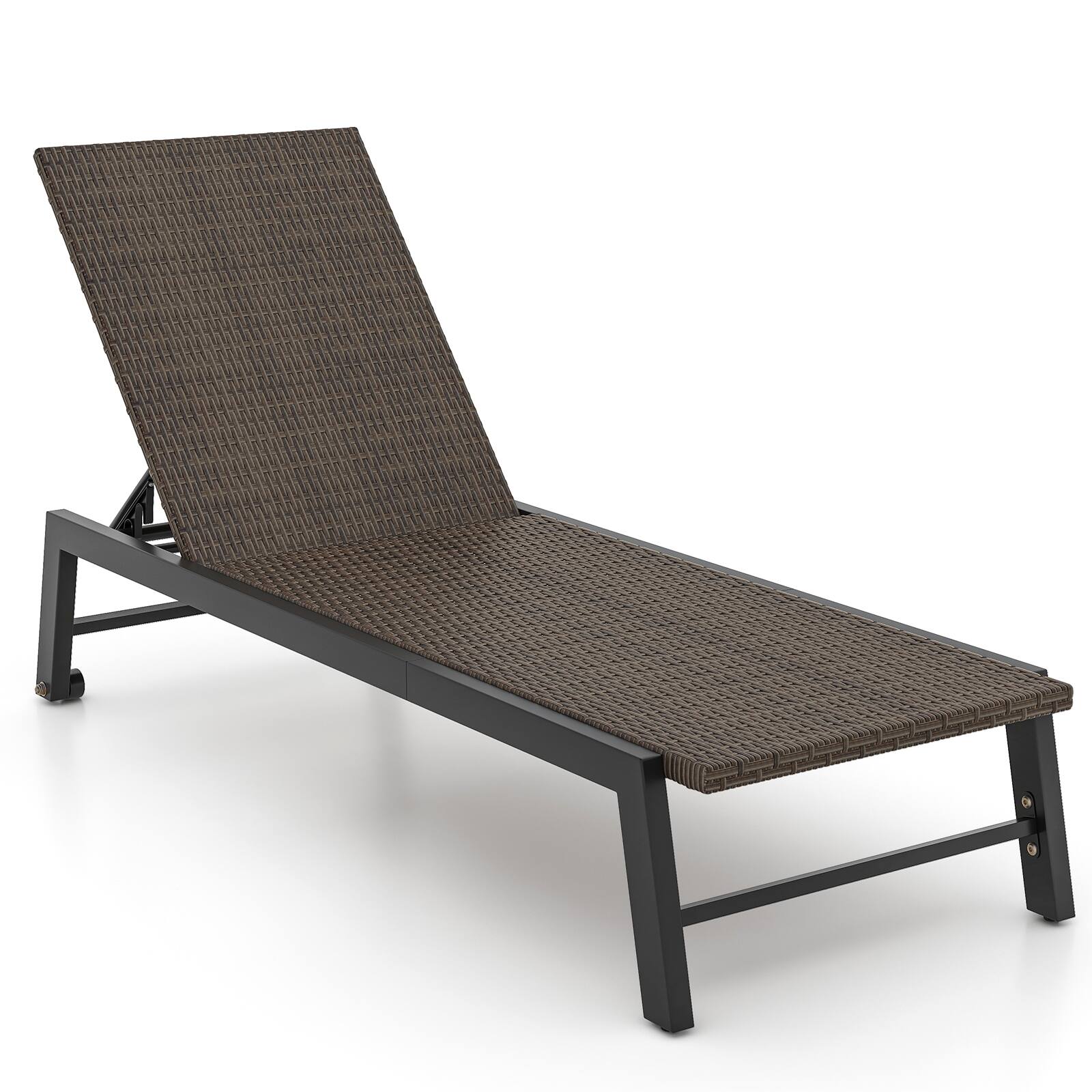 Alt View 7. Gymax - Gymax Patio PE Rattan Chaise Lounge Outdoor Recliner w/ 5-Level Backrest Backyard Poolside - Brown.