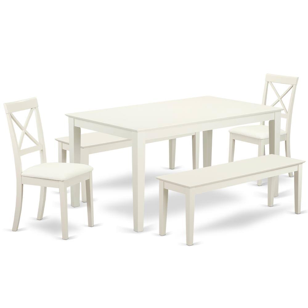 Back. East West Furniture - Dining Room Set Linen White - Brown.