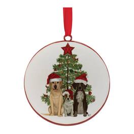 BreeBe - Dogs and Christmas Tree Disc Ornament (Set of 12) - White, Green, Brown