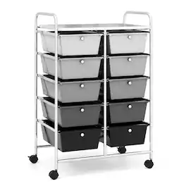 Gymax - 10-Drawer Rolling Storage Cart Tools Scrapbook Paper Organizer on Wheels - Black Gradient