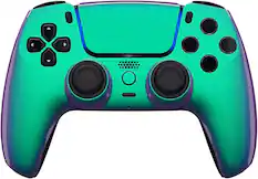 Front. Custom Controllerzz - Custom Wireless Controller for PS5 - Green & Purple Chameleon.