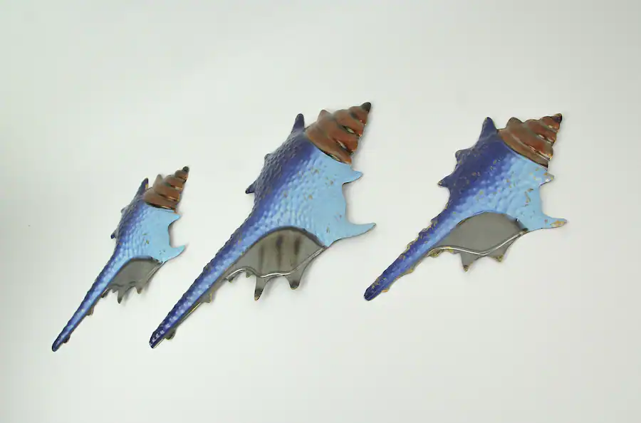 Mayrich Company Set of 3 Blue Metal Seashell Decorations Wall Hanging ...