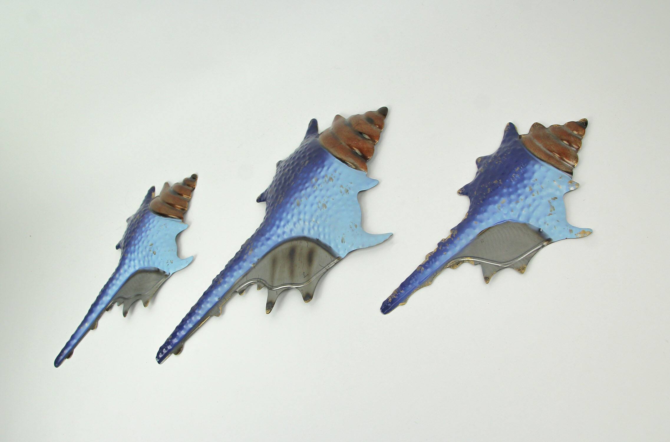 Alt View 1. Mayrich Company - Set of 3 Blue Metal Seashell Decorations Wall Hanging Sculpture Beach Home Decor - Multicolored.