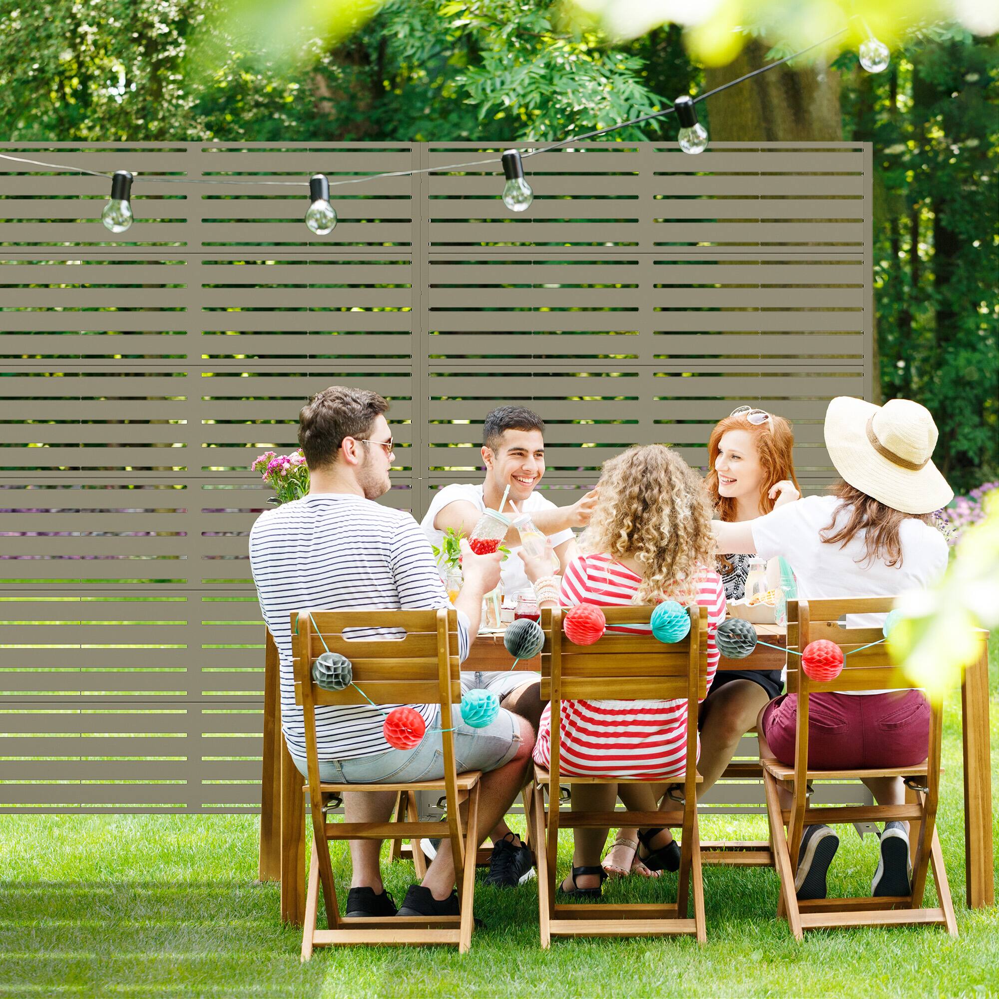 Alt View 3. PexFix - 72 in. x 47 in. Louvered Pattern Metal Outdoor Privacy Screen & Panels, Freestanding Garden Divider Fence - Olive Gray.