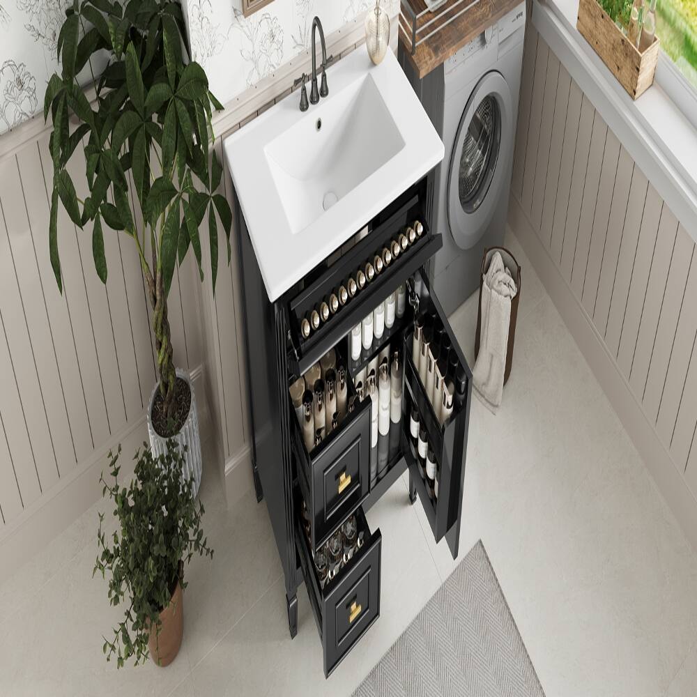 Alt View 2. Loheer - Loheer 30 inch bathroom vanity with sink Solid Wood Frame Black - Black.