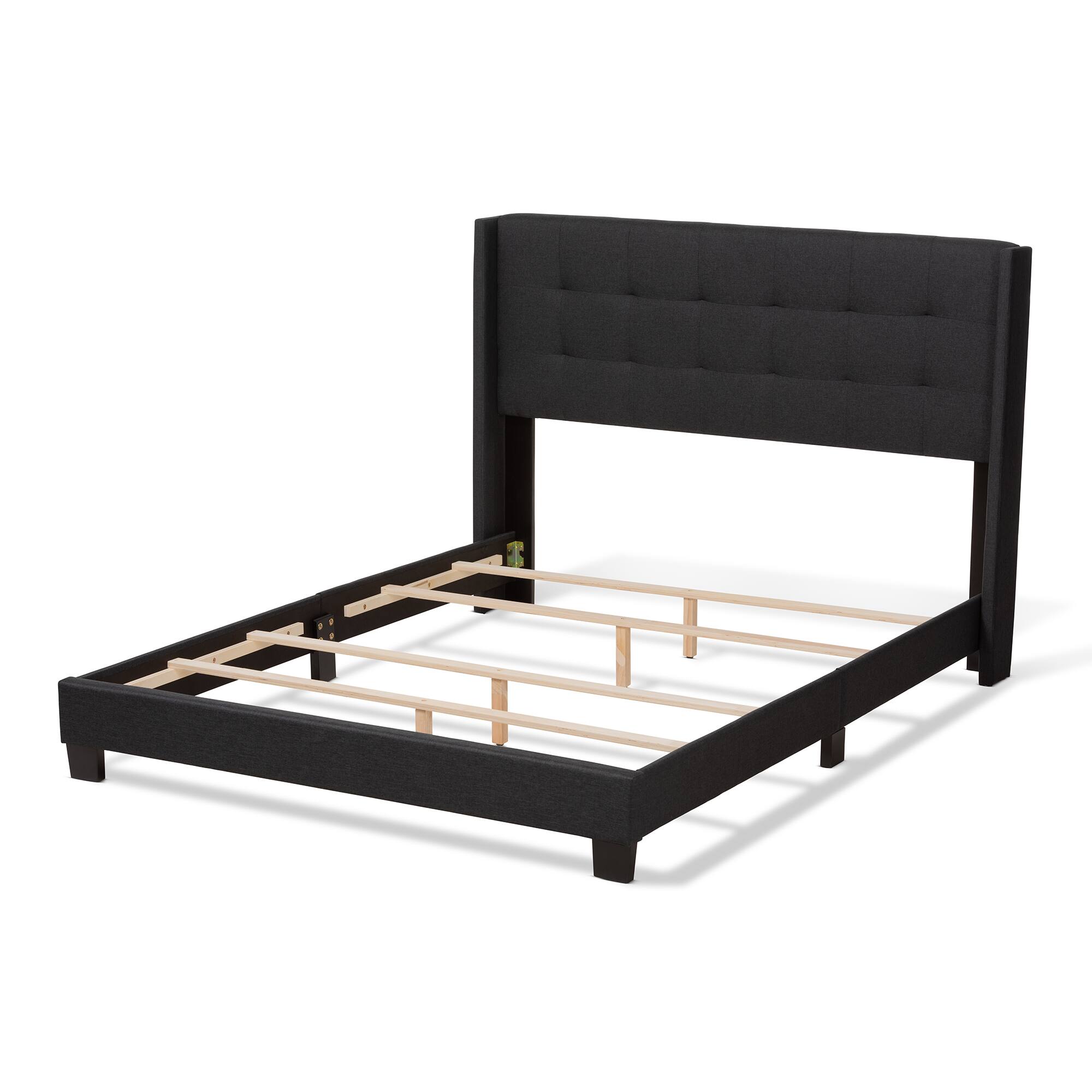 Left. Baxton Studio - Lisette Modern and Contemporary Fabric Upholstered Queen Size Bed - Charcoal Grey.