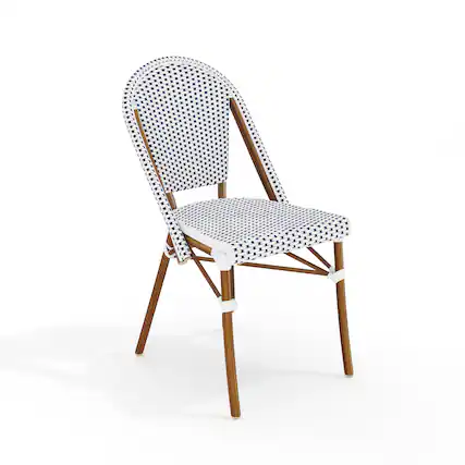 Front. Martha Stewart - Lily Pond All-Weather Stackable Patio Bistro Dining Chair - Navy & White/Natural Frame.