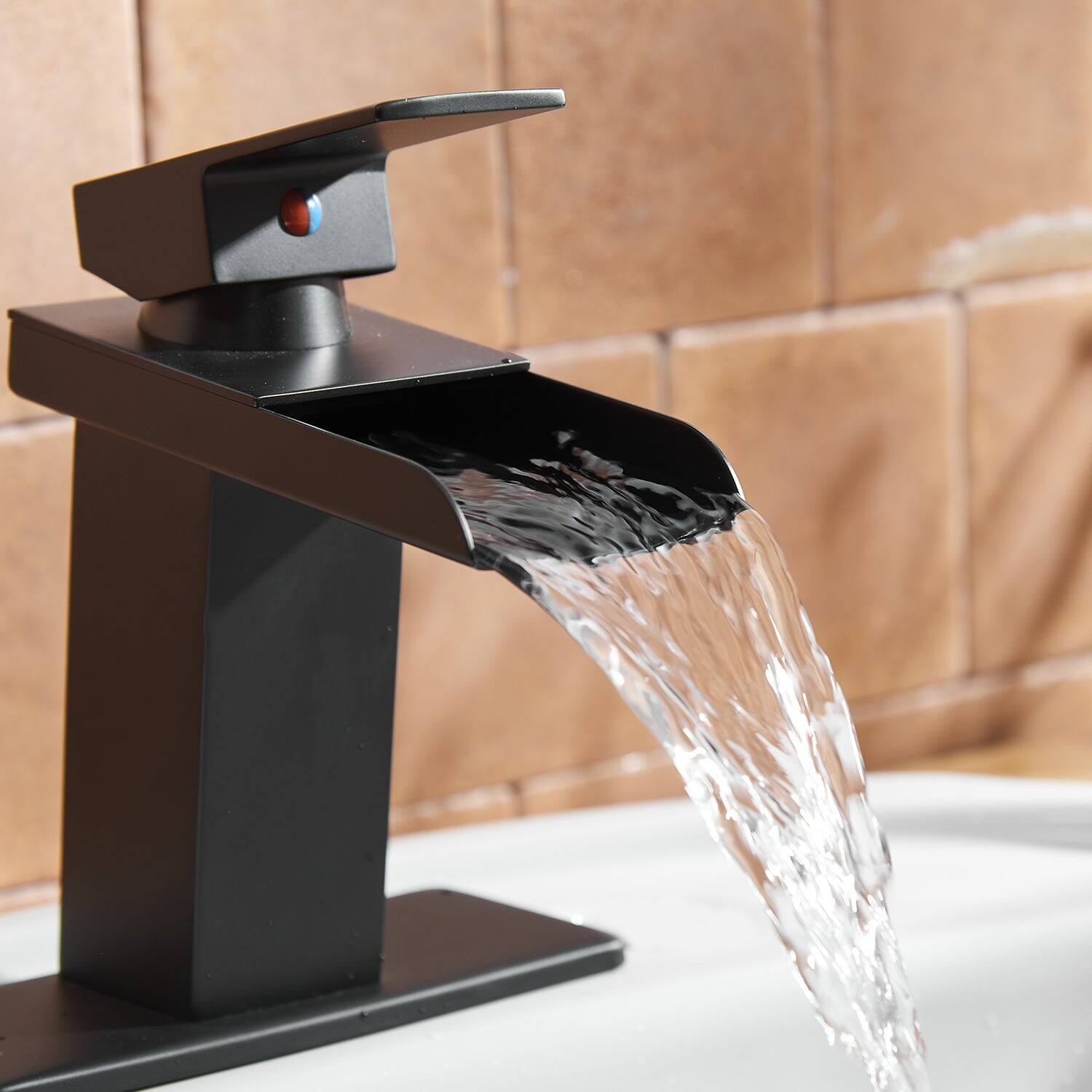 Alt View 9. Boyel Living - Waterfall Single Hole Single-Handle Low-Arc Bathroom Faucet With Pop-up Drain Assembly in Matte Black - Matte Black.