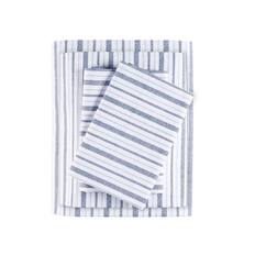 Front. Gracie Mills - Gracie Mills Esme Breathable Printed Cotton Percale Sheet Set - Blue Stripe.