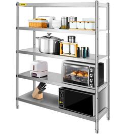 VEVOR - Stainless Steel Shelving 60x18.5 Inch 5 Tier Adjustable Shelf Storage Unit Stainless Steel Heavy Duty Shelving - Silver