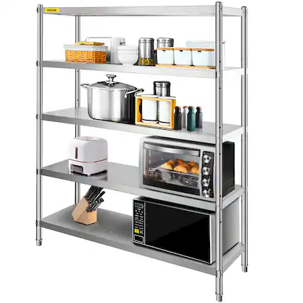 Front. VEVOR - Stainless Steel Shelving 60x18.5 Inch 5 Tier Adjustable Shelf Storage Unit Stainless Steel Heavy Duty Shelving - Silver.