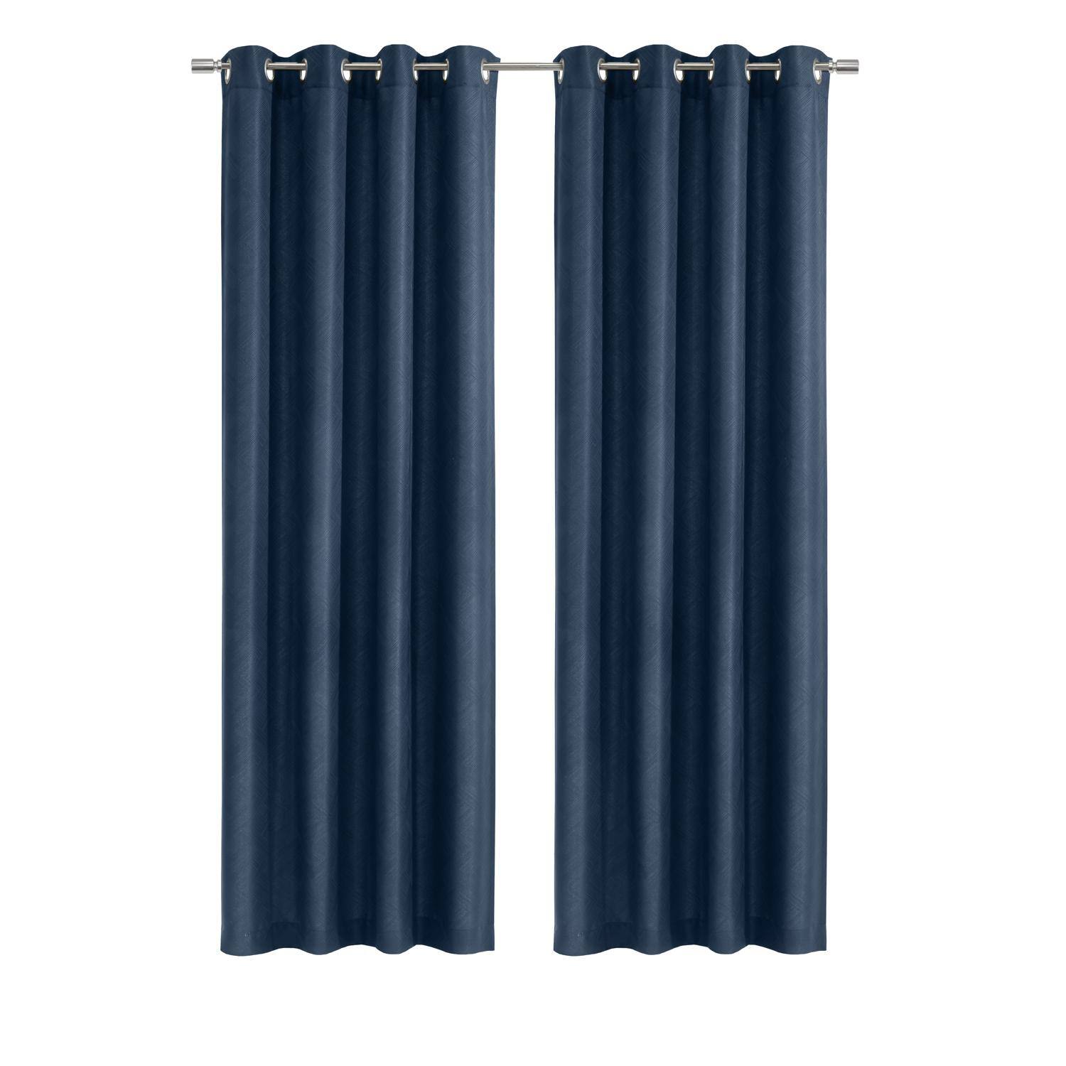 Front. Commonwealth Home Fashions - Habitat Abstract Light Filtering Energy Efficeint Grommet Curtain Panel for Windows 52" x 63" Navy - Navy.