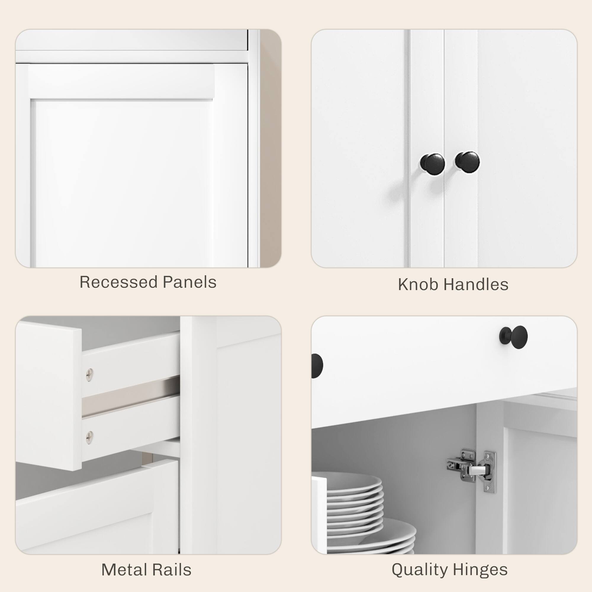 Recessed Panels, Knob Handles, Metal Rails, Quality Hinges