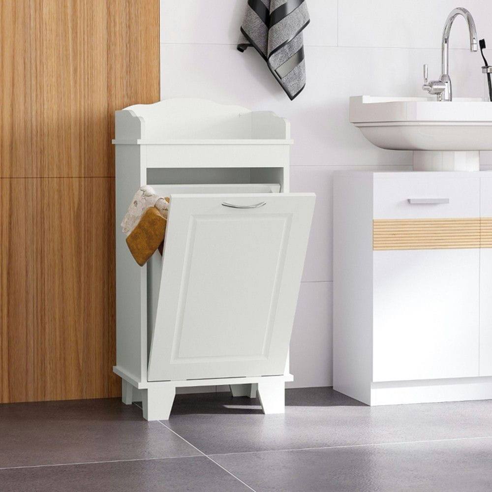 Angle. Kadyn - Free Standing Home Organizer Hamper, Bathroom Storage Cabinet, White - White.