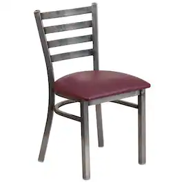 Flash Furniture - HERCULES Series Silver Antique Finish with Clear Coat Ladder Back Metal Restaurant Chair - Vinyl Seat - Burgundy