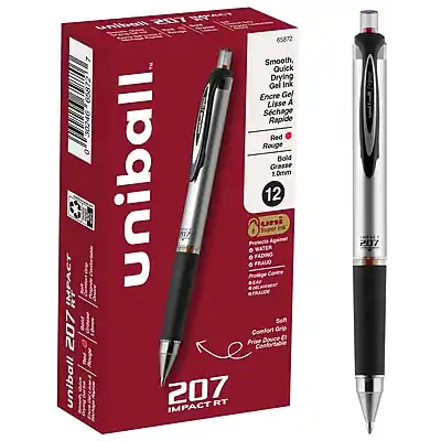 Ppen Point uni ball 207 Impact Retractable Gel Pens, Bold Point, 1.0mm, Red Ink ...