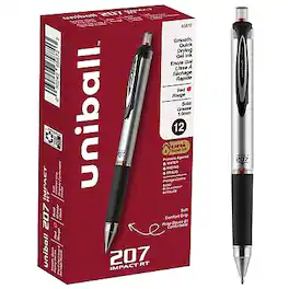 uni-ball - 207 Impact Retractable Gel Pens, Bold Point, 1.0mm, Red Ink (65872) - Gray/Silver
