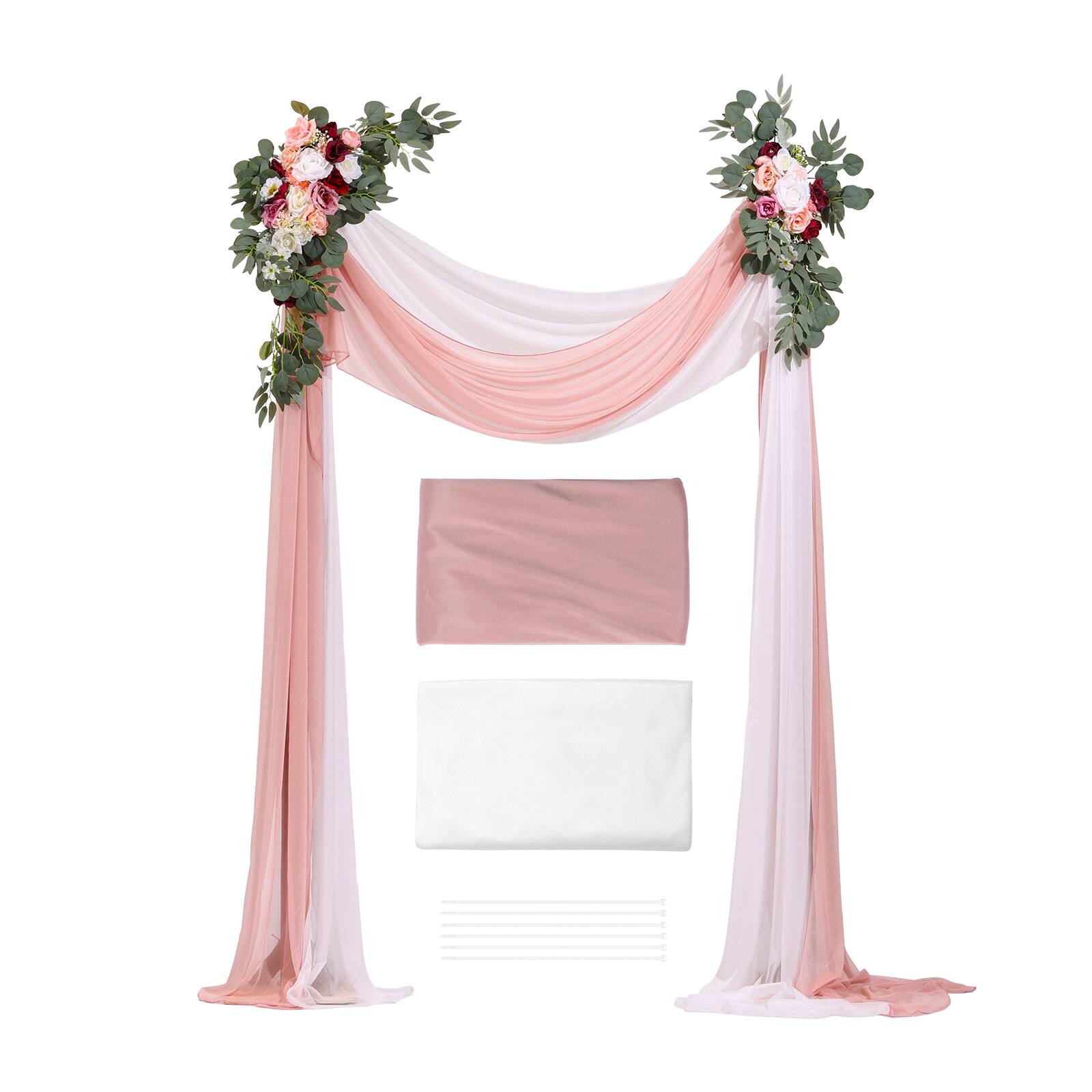 Alt View 5. VEVOR - Artificial Wedding Arch Flowers Kit, Pink Wedding Arch Flowers with Drapes Kit (Pack of 4) - 2 Pcs Floral Arrangement - Pink;White;Green.